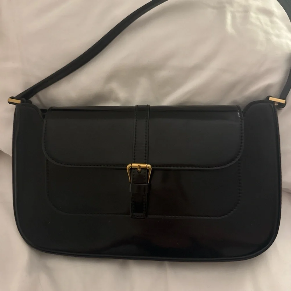 BYFAR Black Semi Patent Leather Shoulder Bag - Picture 2 of 4